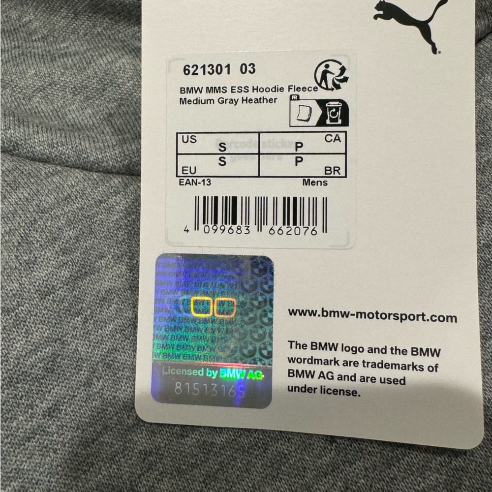 NWT gray BMW M Sport Motorsport Hoodie hooded Sweatshirt Sz S - Picture 7 of 9